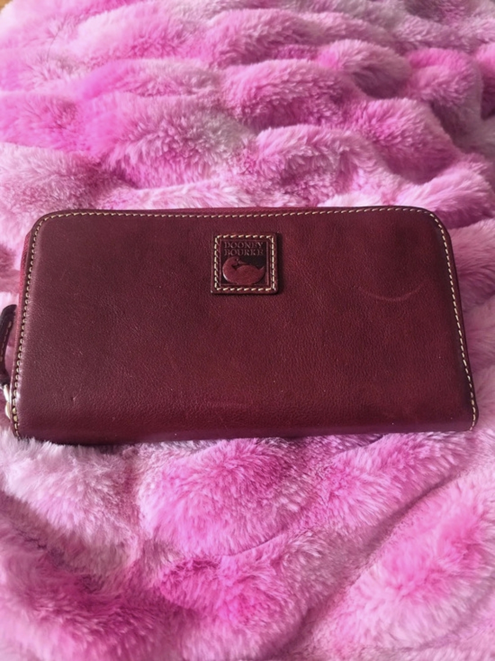 Dooney & Bourke Pebble Grain Medium Zip Around Wallet Bordeaux
